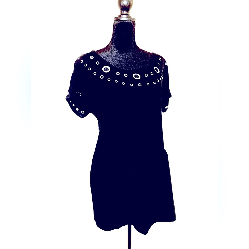 Edgy Eyelet Black Dress